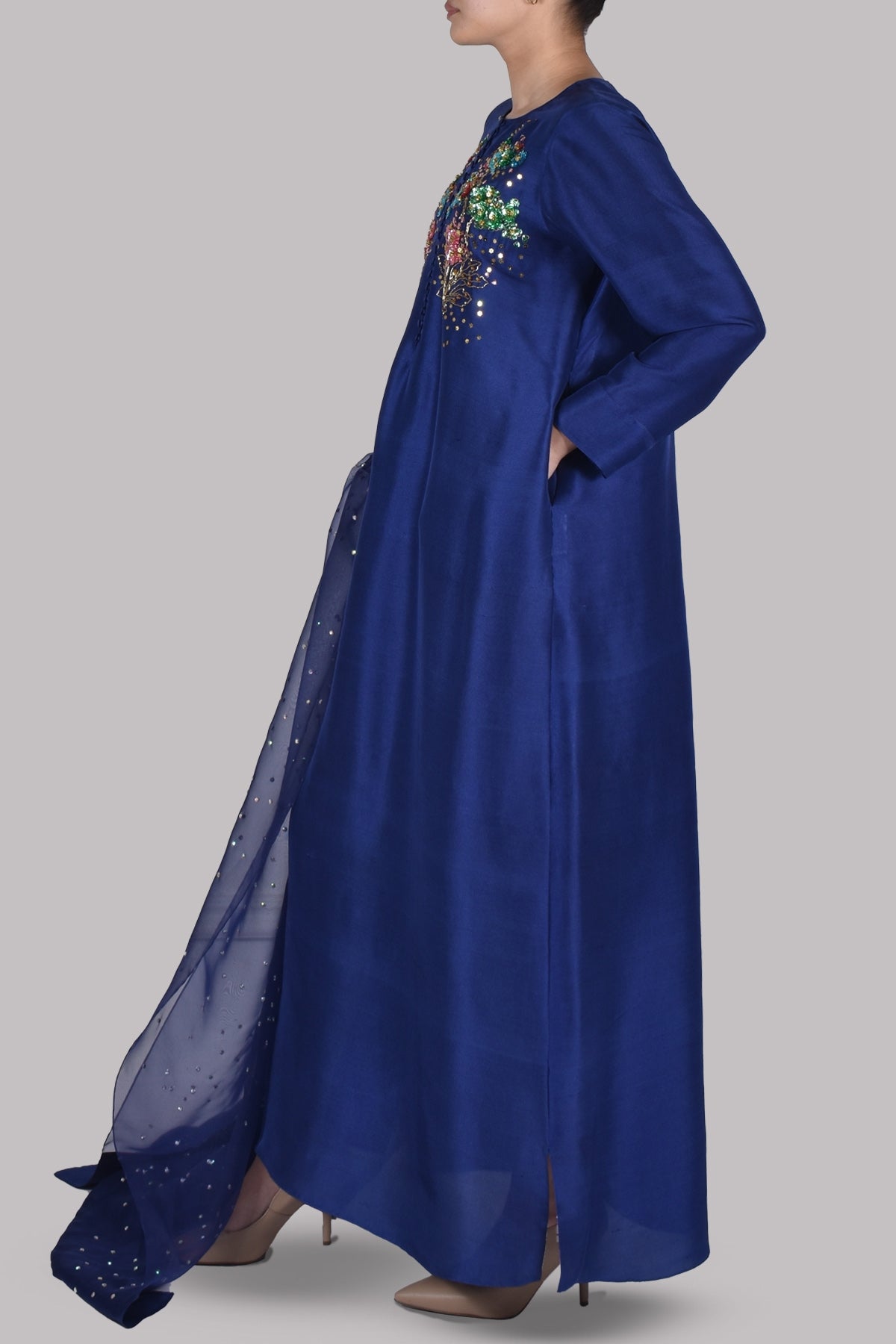 Astral Aura Blue Embellished Maxi Set