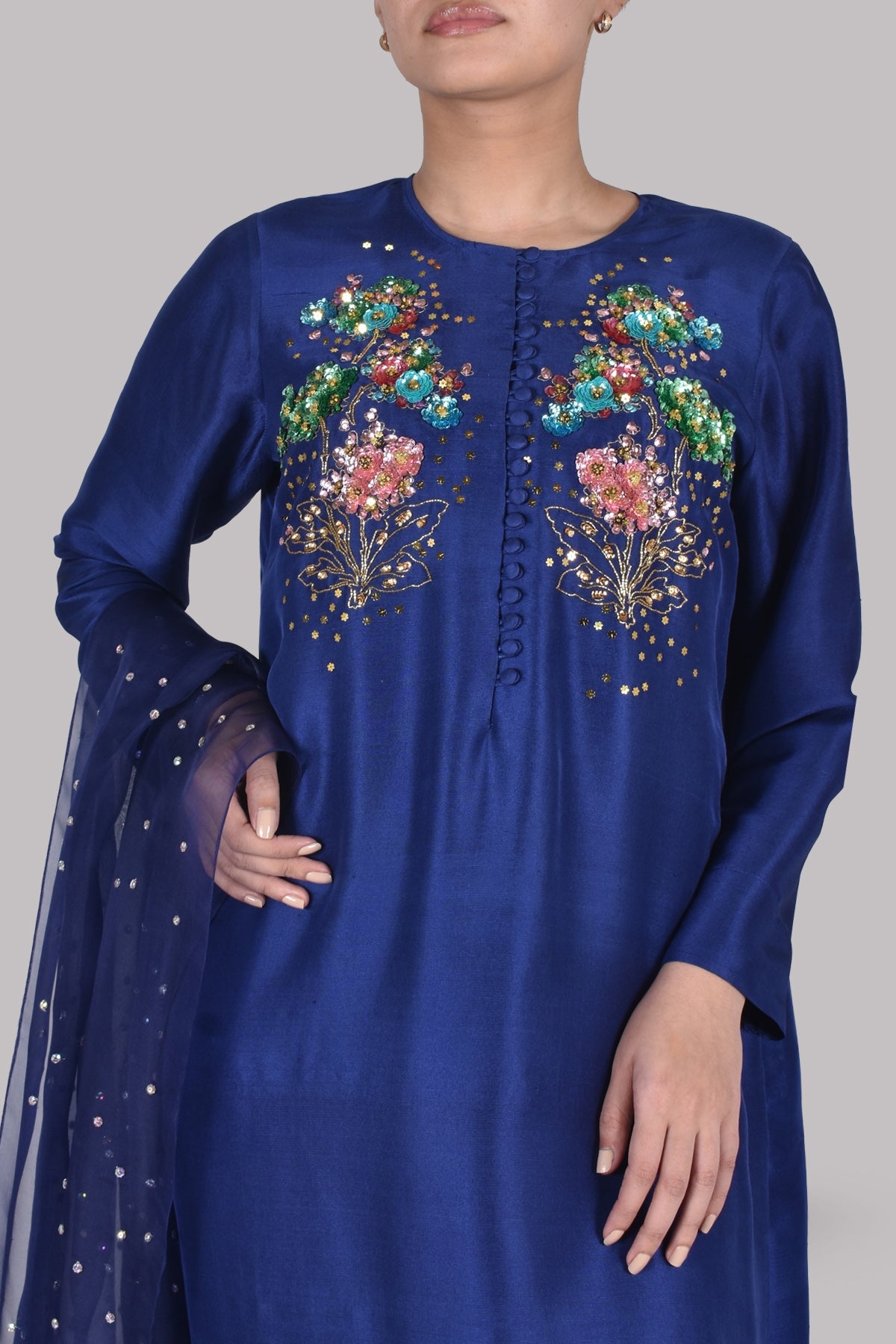 Astral Aura Blue Embellished Maxi Set