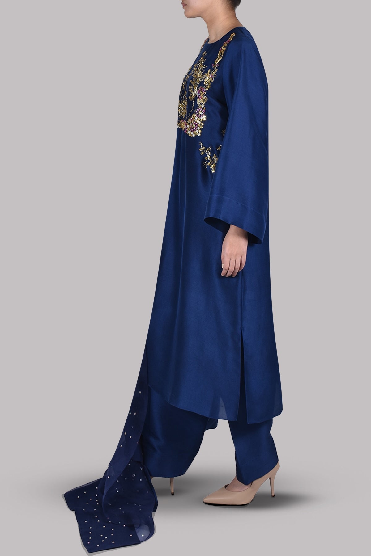 Astral Aura Blue Embellished Raw Silk Set
