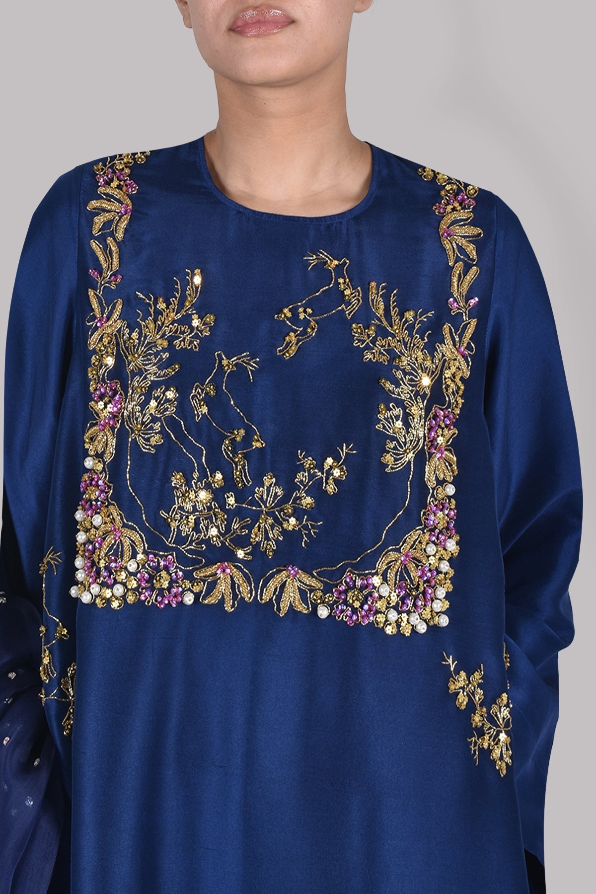 Astral Aura Blue Embellished Raw Silk Set