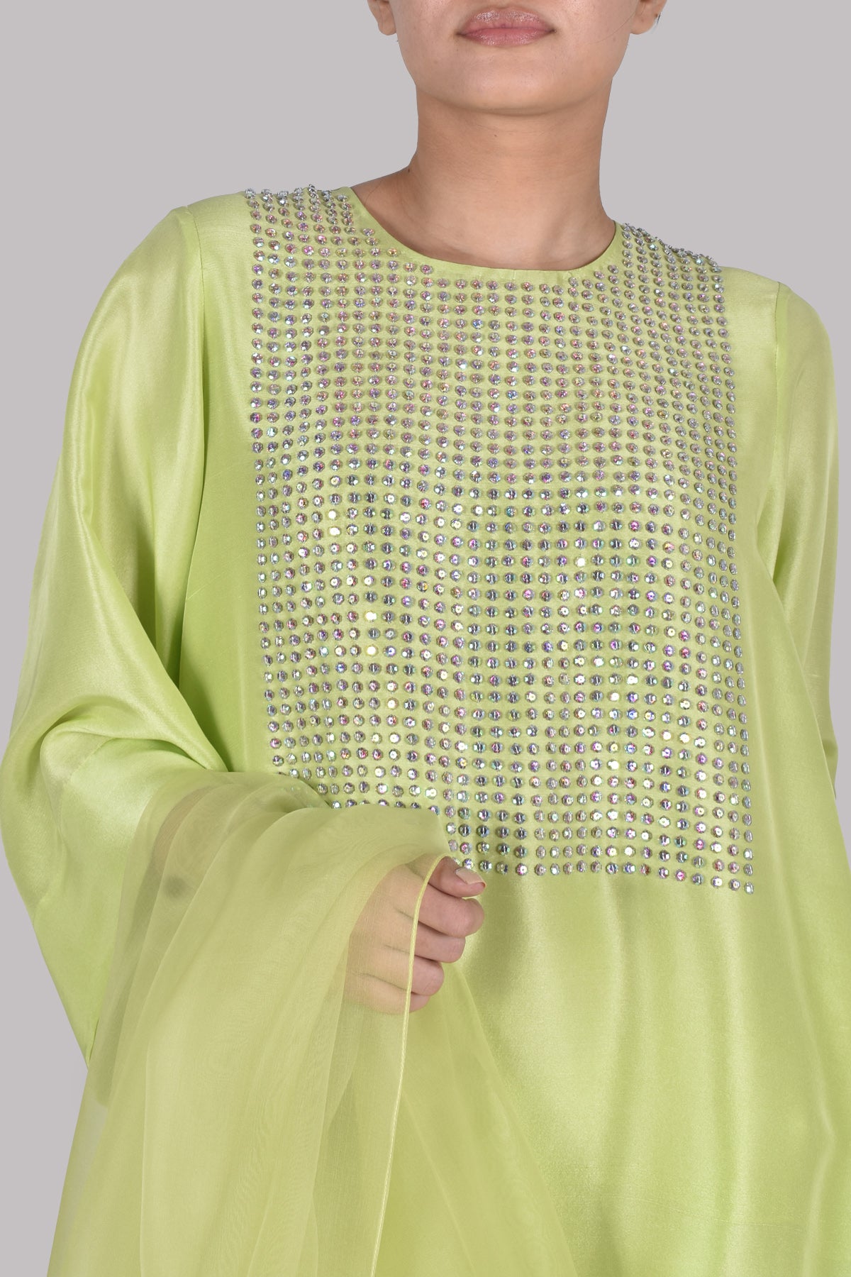 Lime Punch Embellished Raw Silk Set