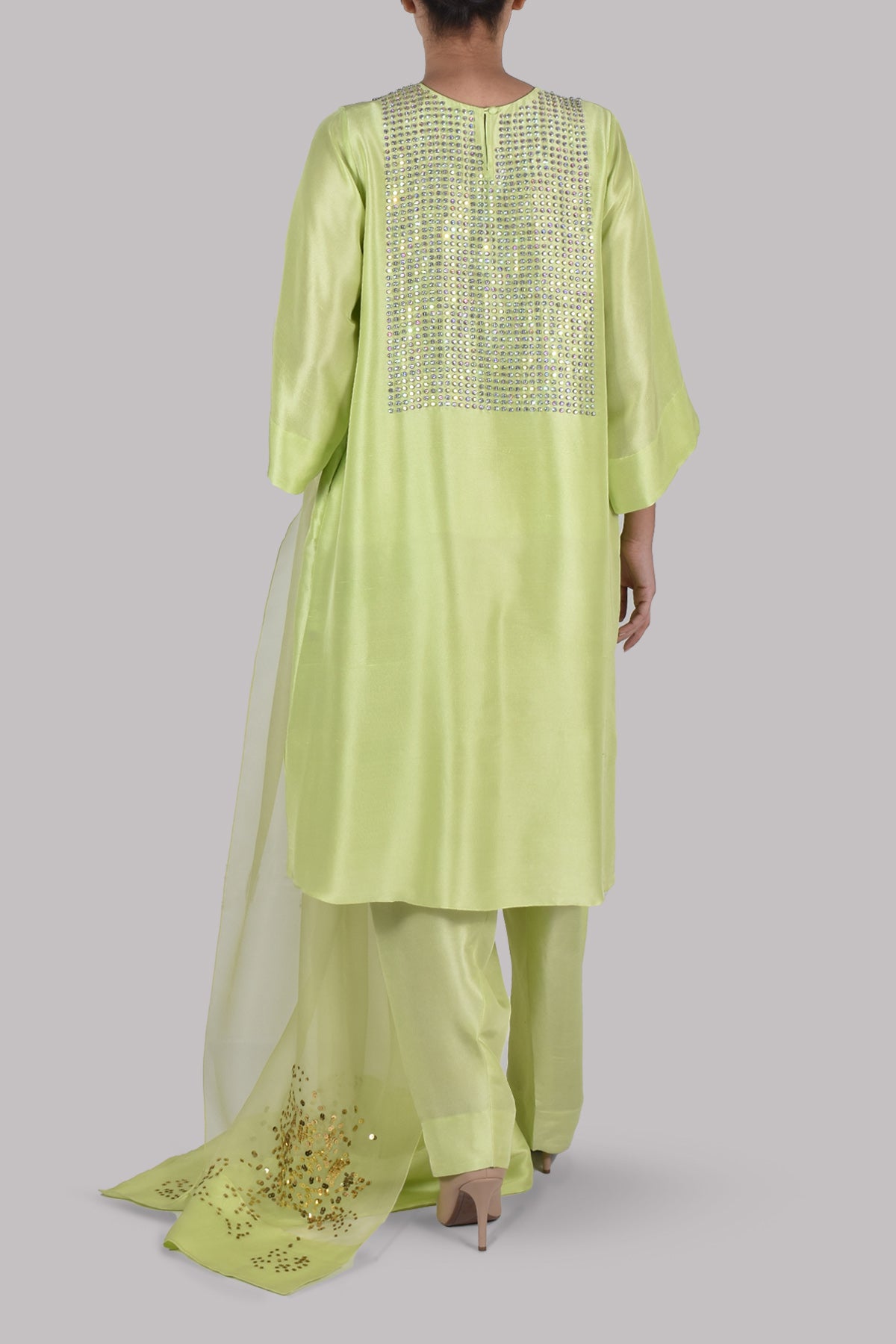 Lime Punch Embellished Raw Silk Set