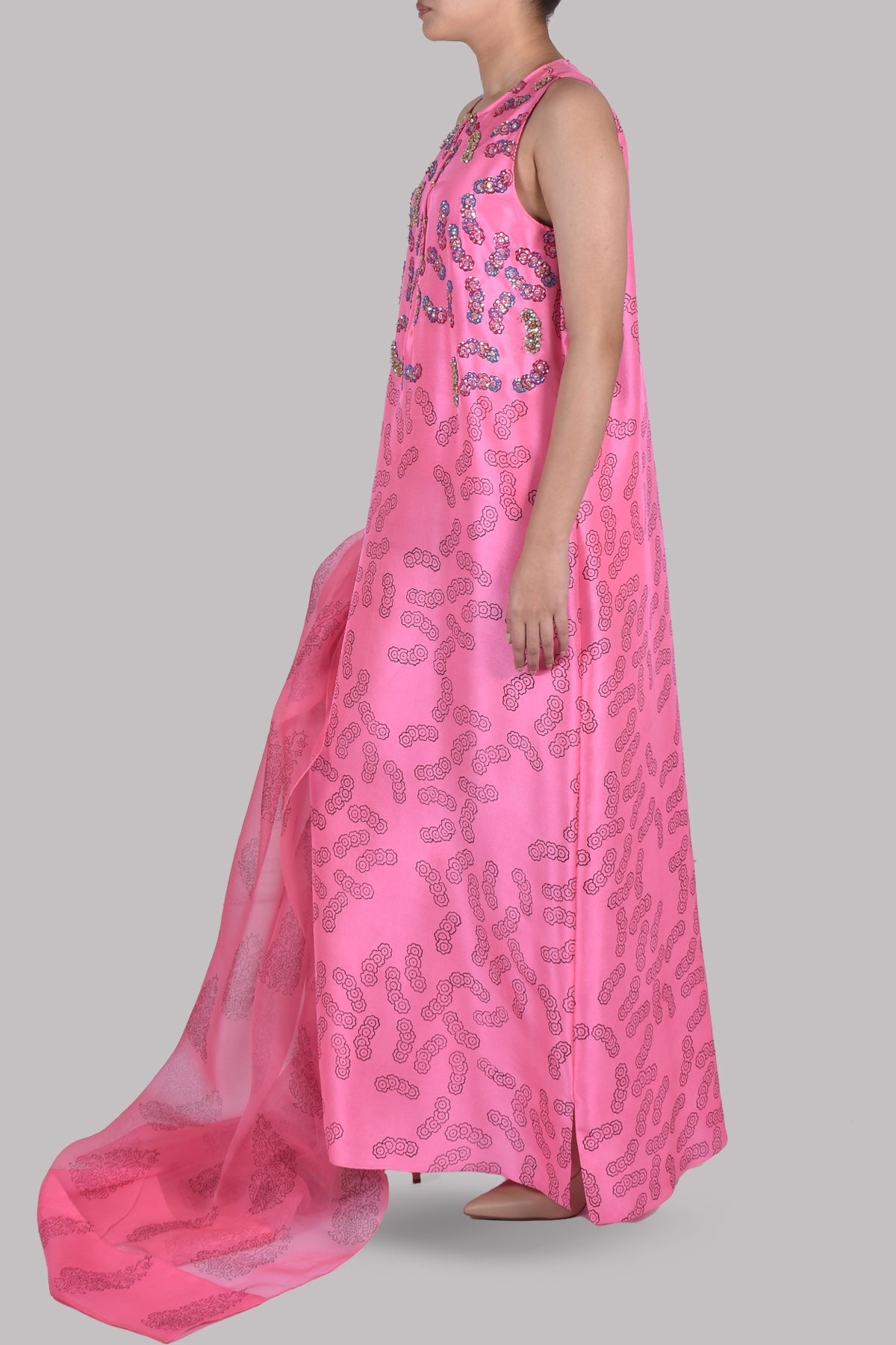 Azalea Pink Block Printed Embellished Maxi Set