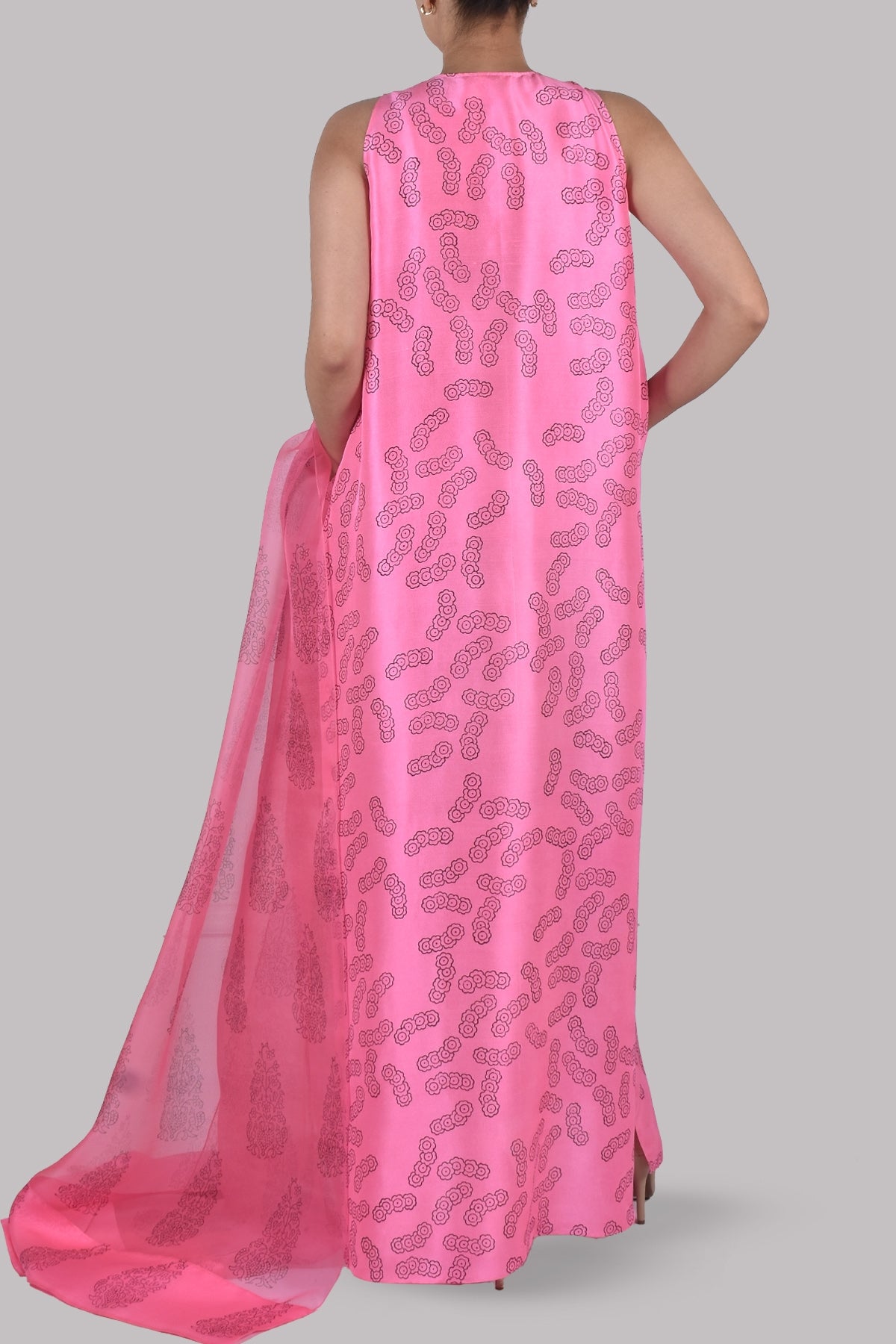 Azalea Pink Block Printed Embellished Maxi Set