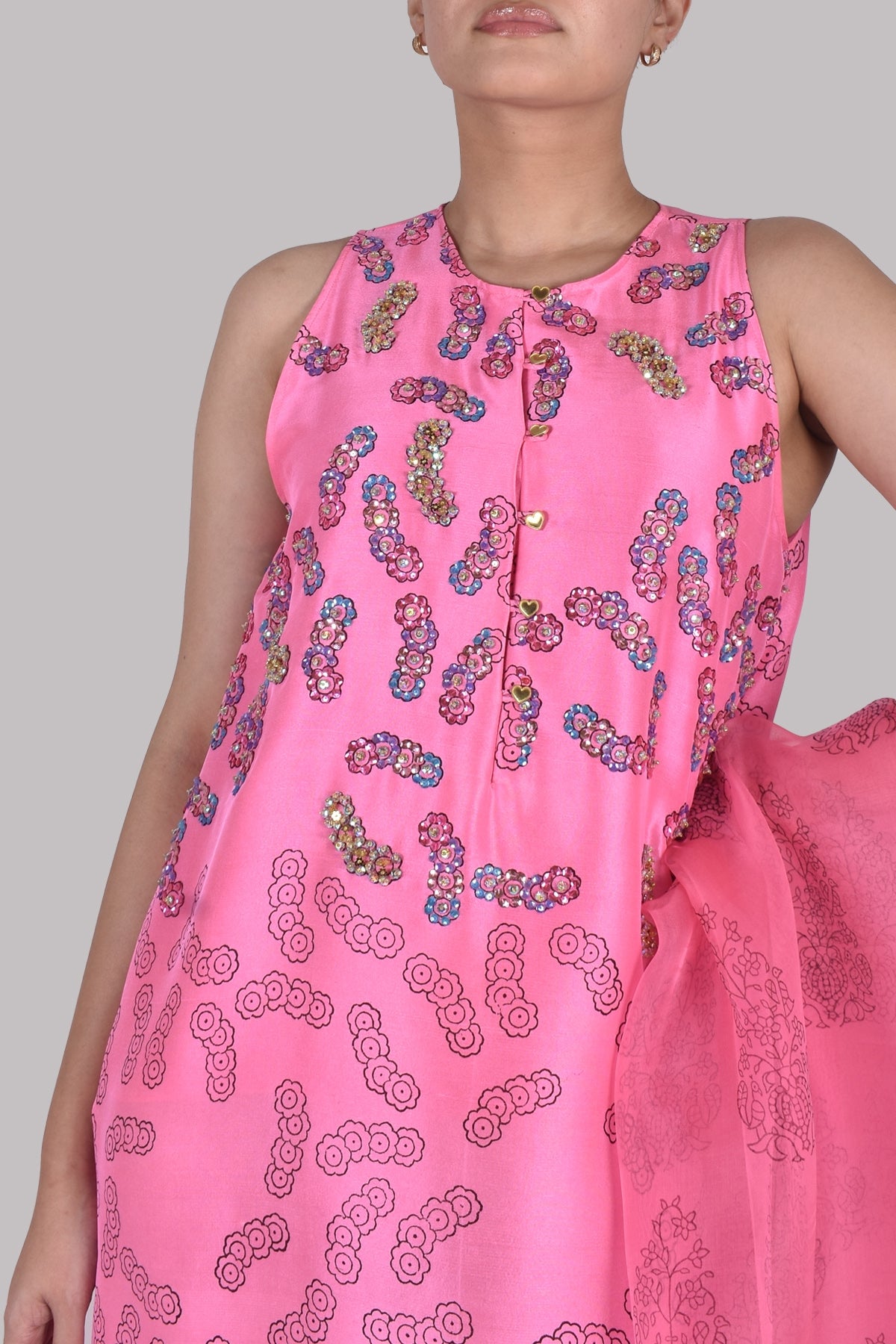 Azalea Pink Block Printed Embellished Maxi Set