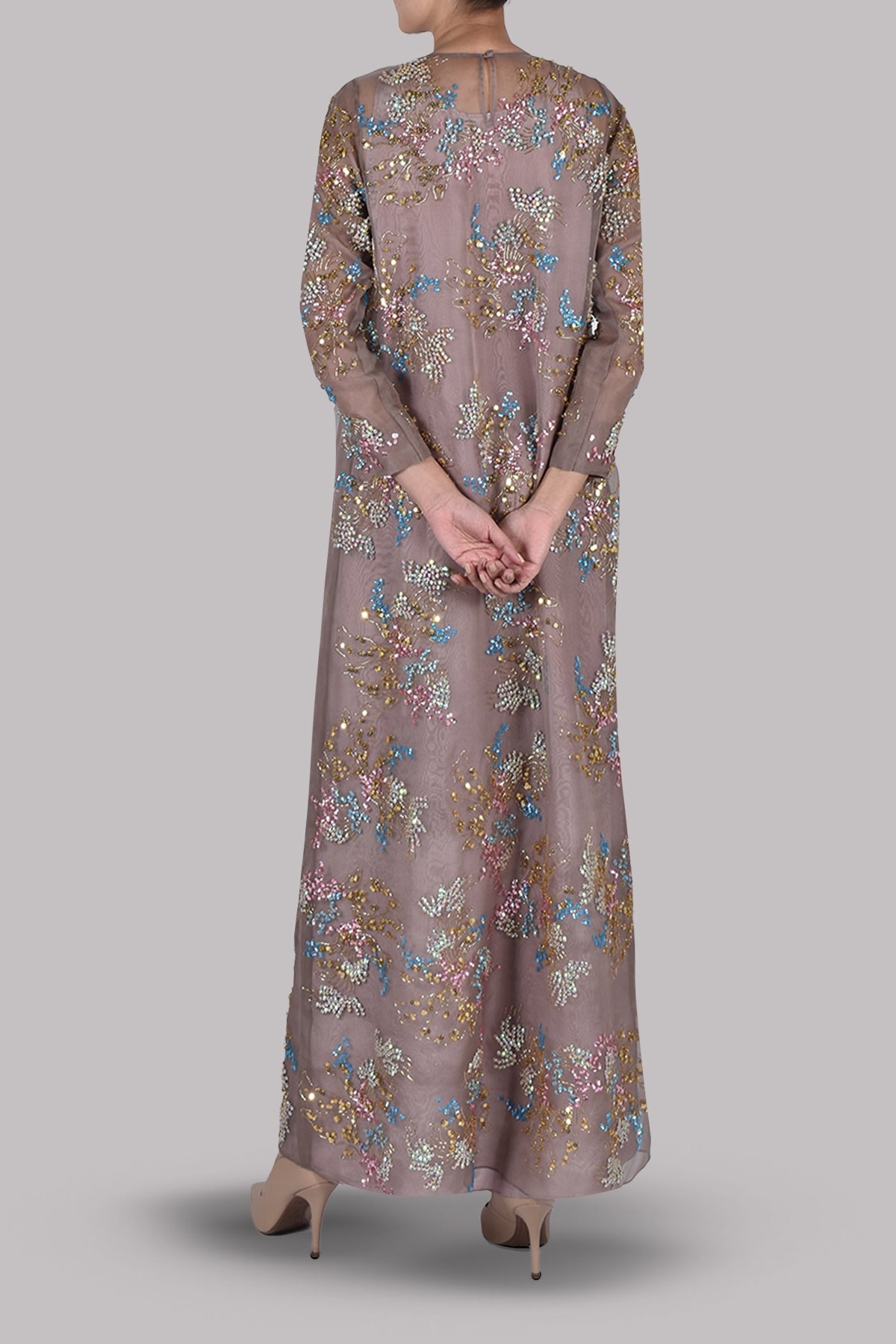 Taupe Gray Embellished Maxi