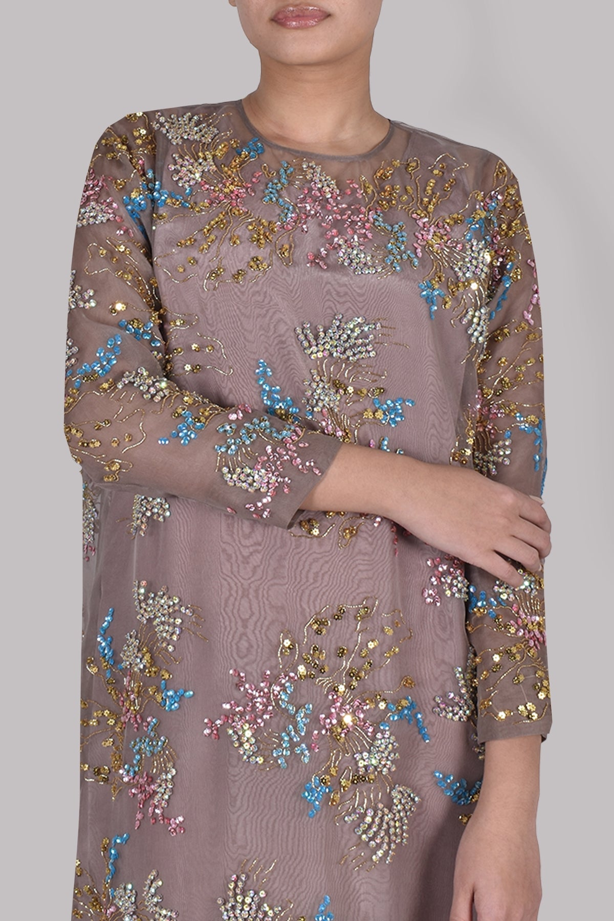 Taupe Gray Embellished Maxi