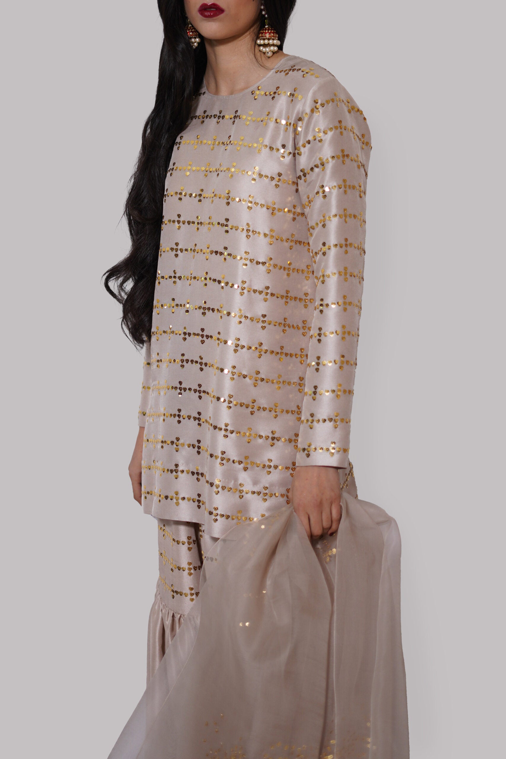 French Oak Embellished Raw Silk Set