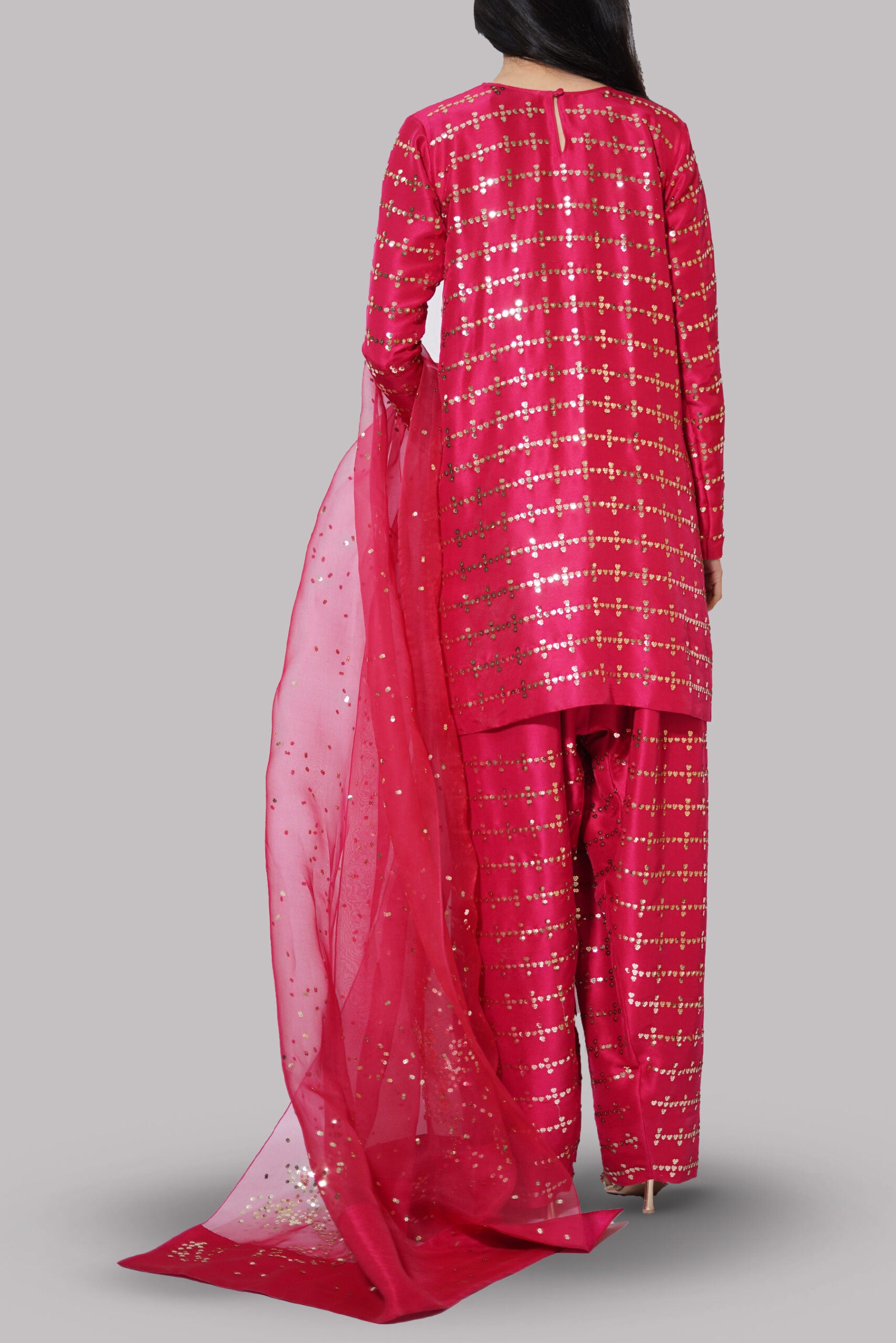 Toreador Red Embellished Raw Silk Set