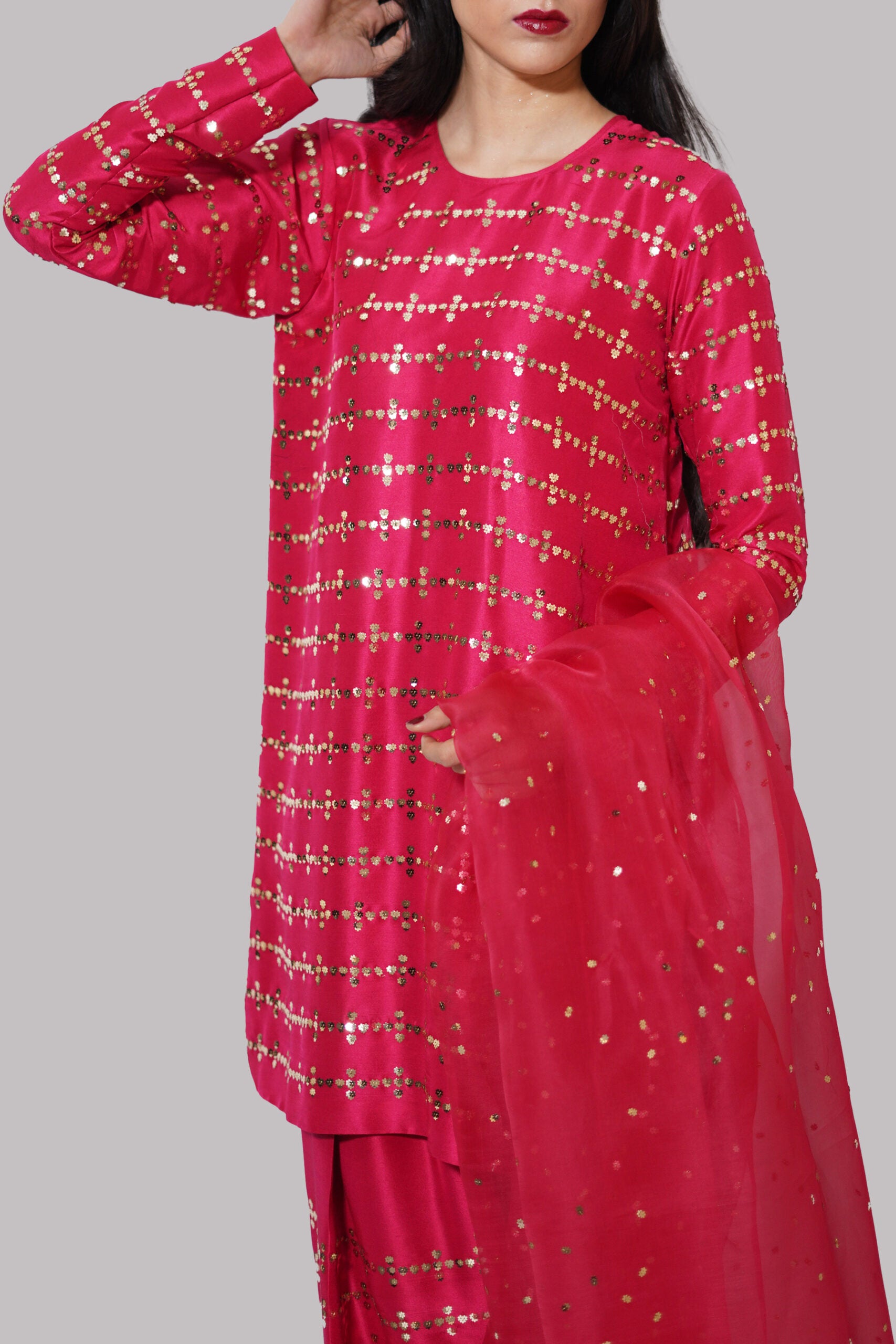 Toreador Red Embellished Raw Silk Set