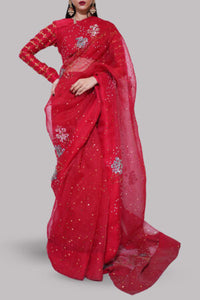 Toreador Red Embellished Organza Sari