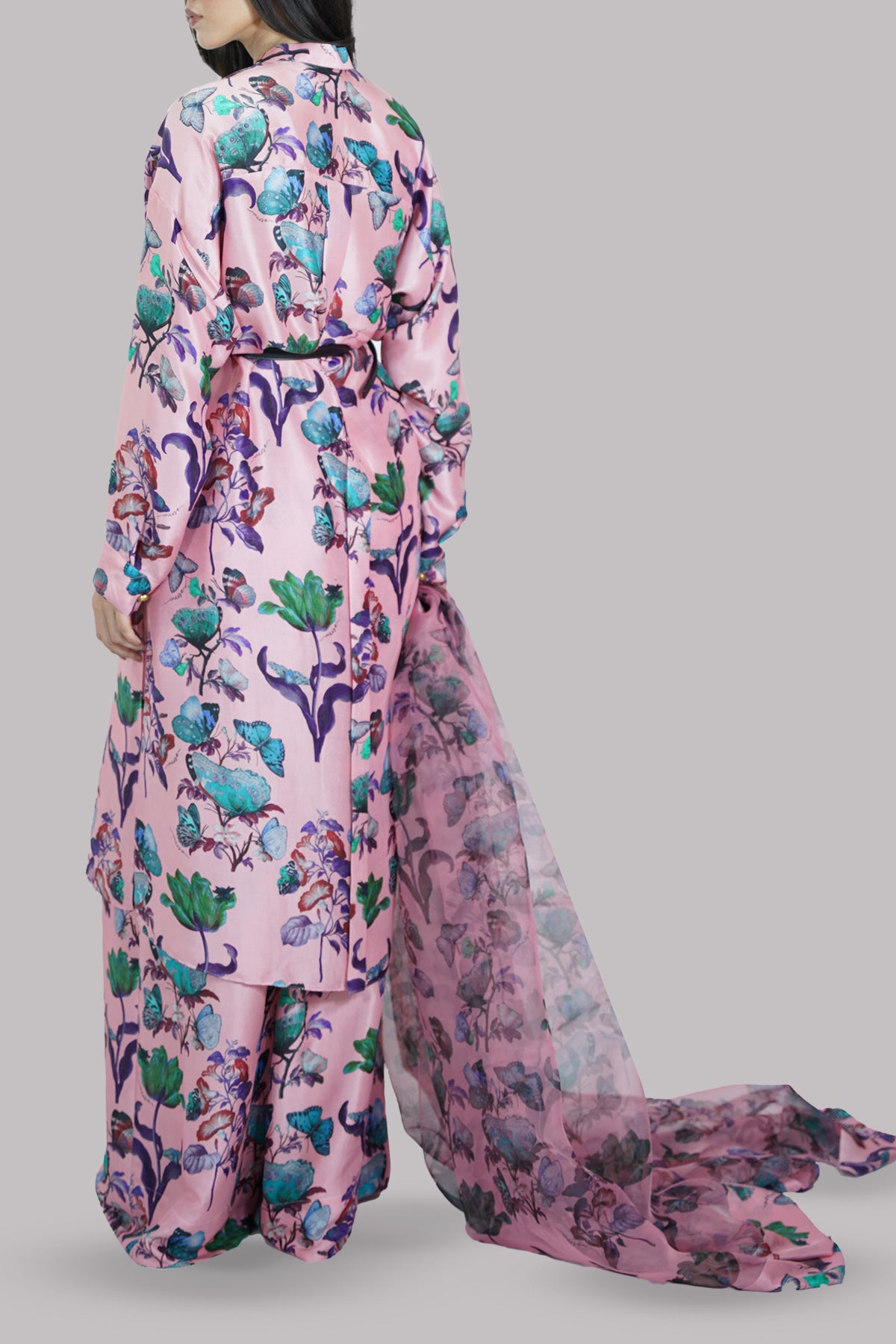 Crystal Rose Printed Raw Silk Set