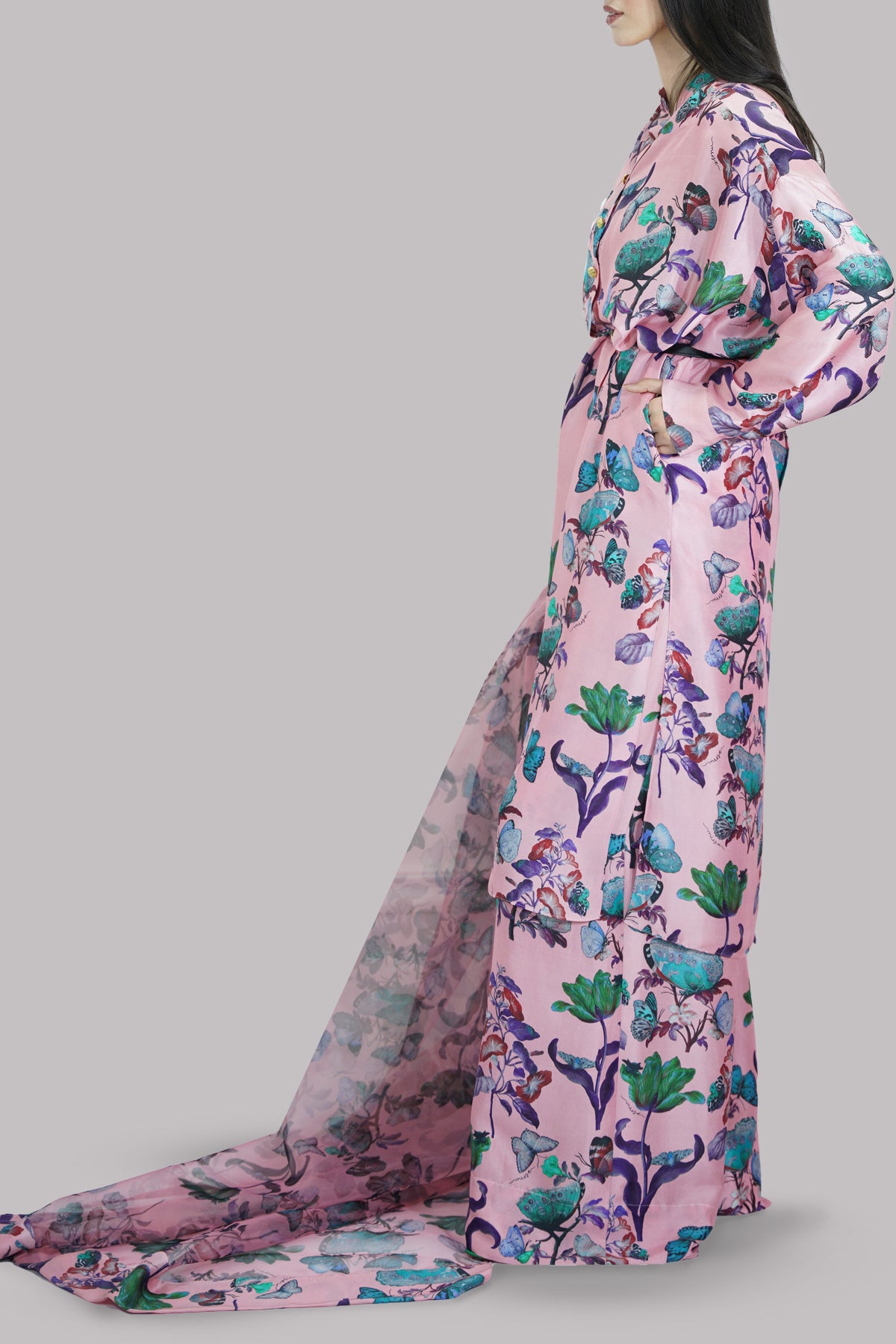 Crystal Rose Printed Raw Silk Set