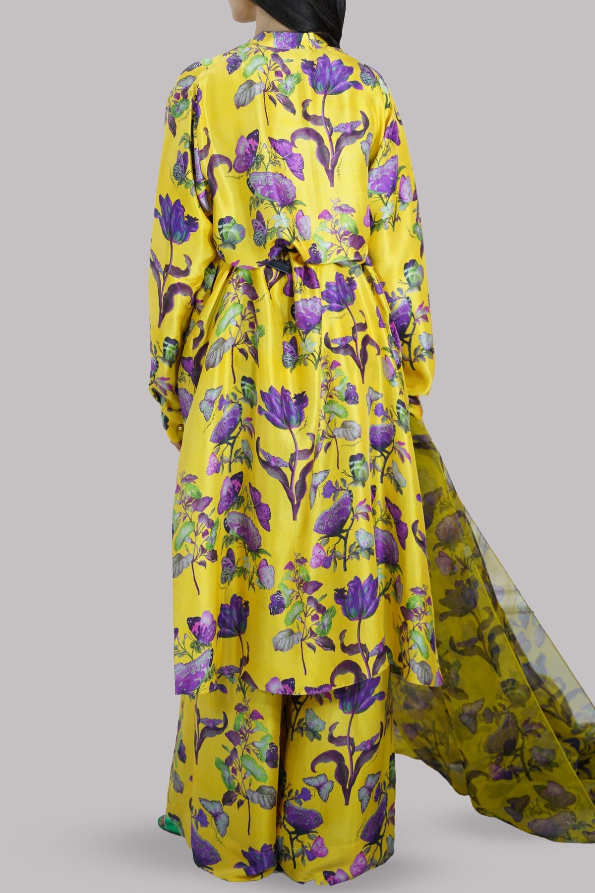 Quince Yellow Printed Raw Silk Set