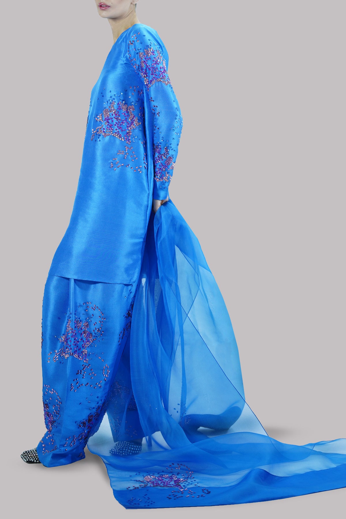 Indigo Bunting  Embellished Raw Silk Set