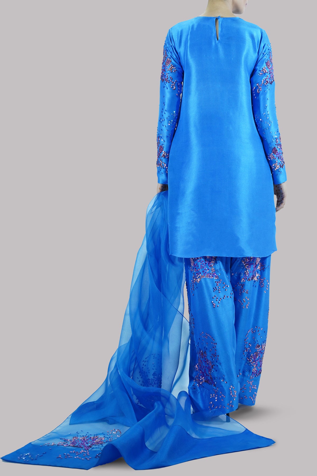 Indigo Bunting  Embellished Raw Silk Set
