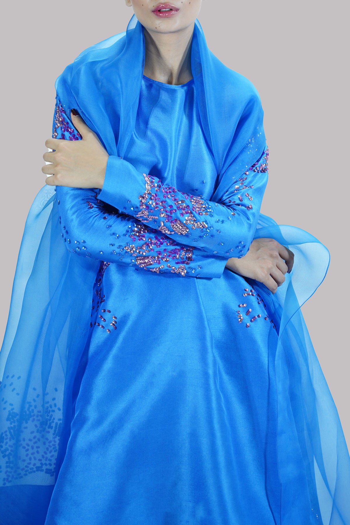 Indigo Bunting  Embellished Raw Silk Set