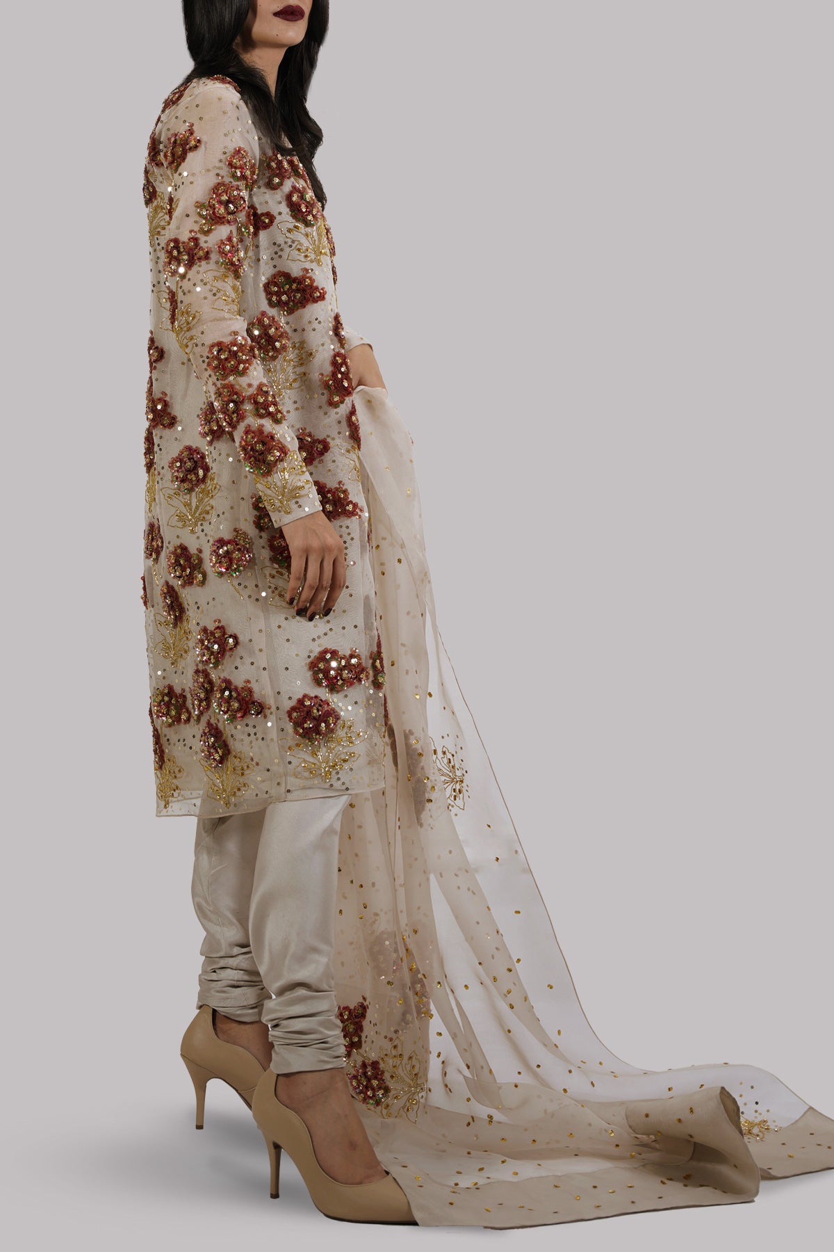 French Oak Embellished Organza Silk Set