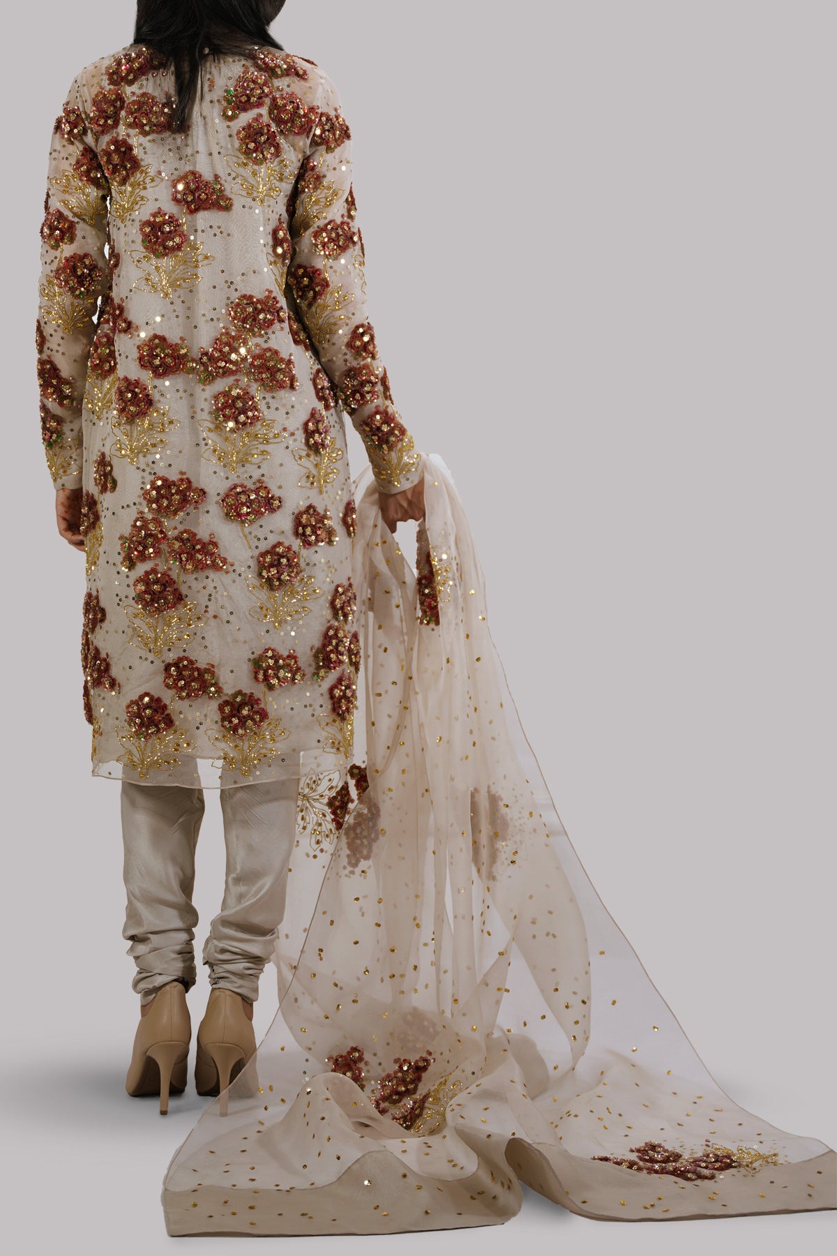 French Oak Embellished Organza Silk Set