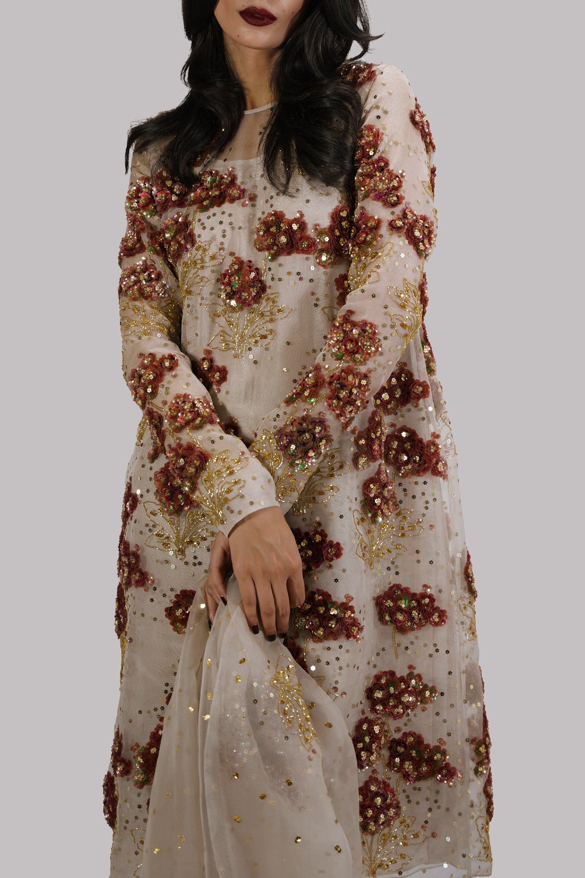 French Oak Embellished Organza Silk Set