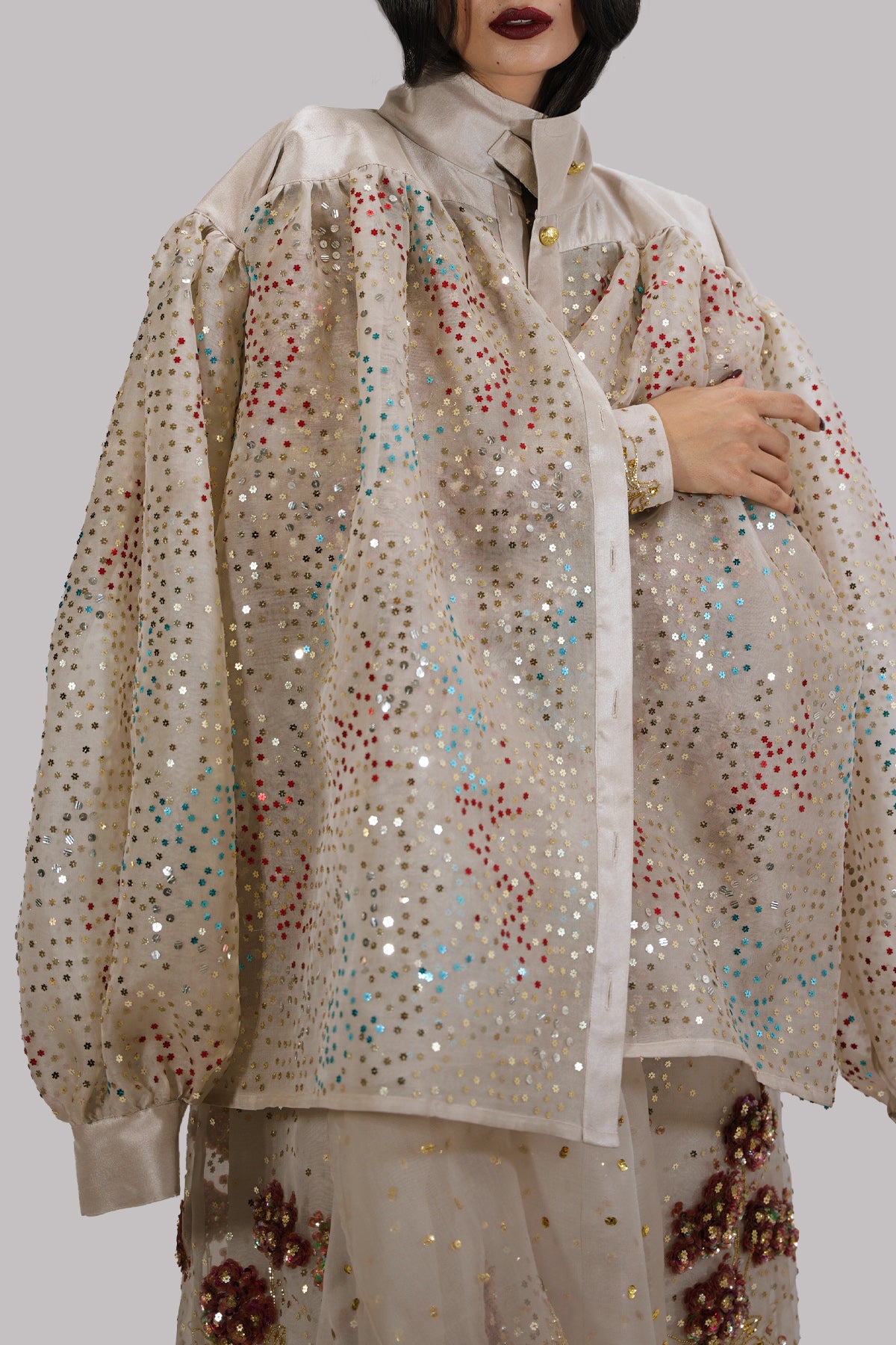 French Oak Embellished Organza Silk Set