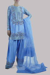 Cornflower Blue  Embellished Raw Silk Set