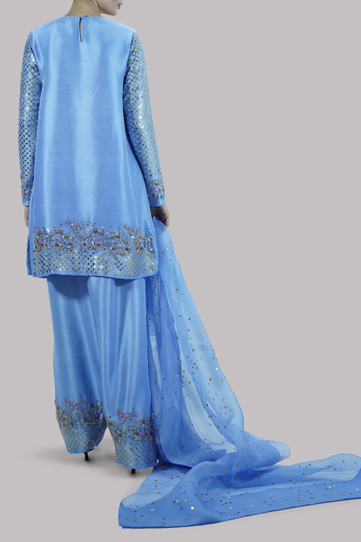 Cornflower Blue  Embellished Raw Silk Set