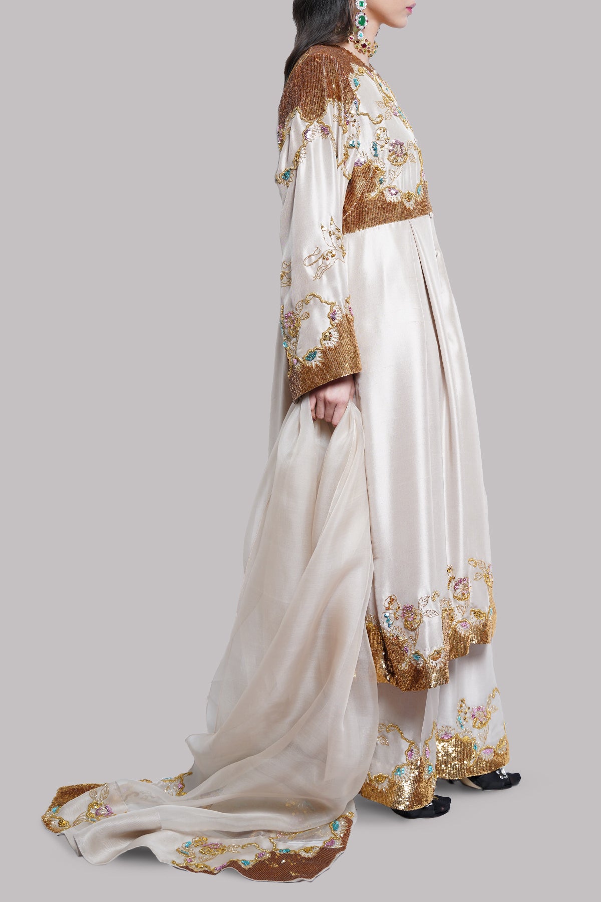 French Oak Embellished Raw Silk Set