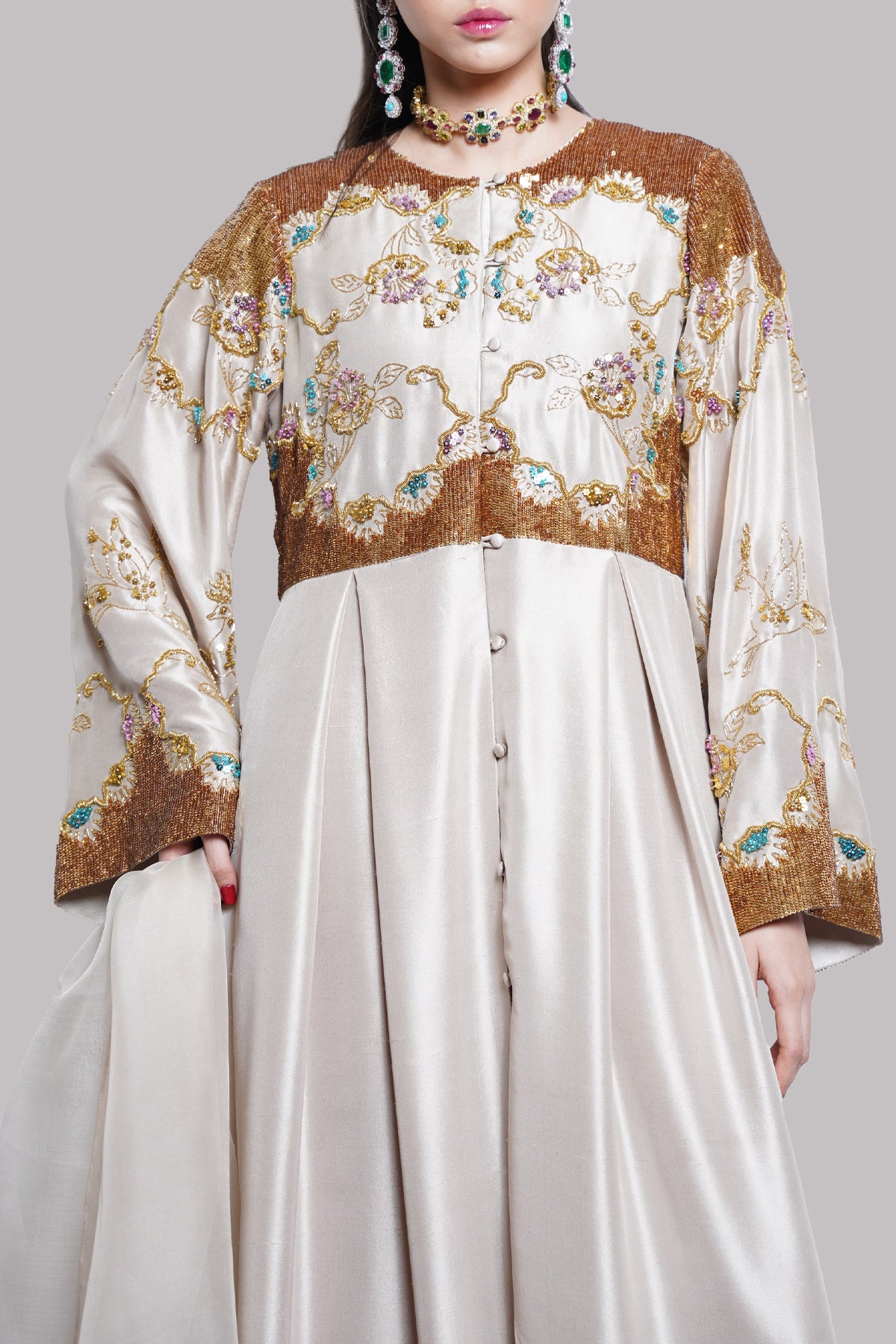 French Oak Embellished Raw Silk Set