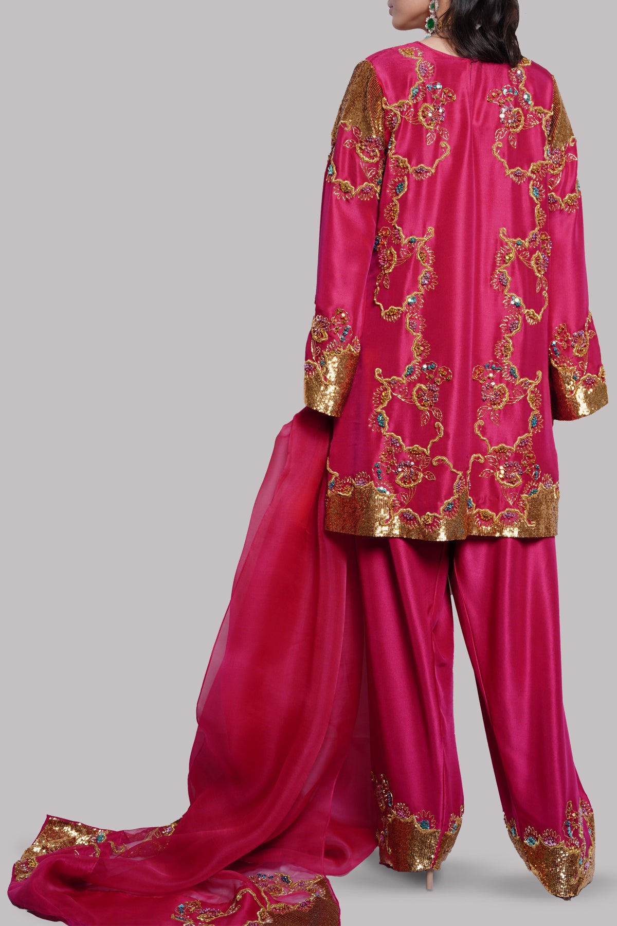 Tango Red Embellished Raw Silk Set
