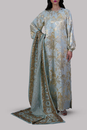 Ice Blue Italian Silk Cloqué Maxi Set