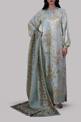 Ice Blue Italian Silk Cloqué Maxi Set