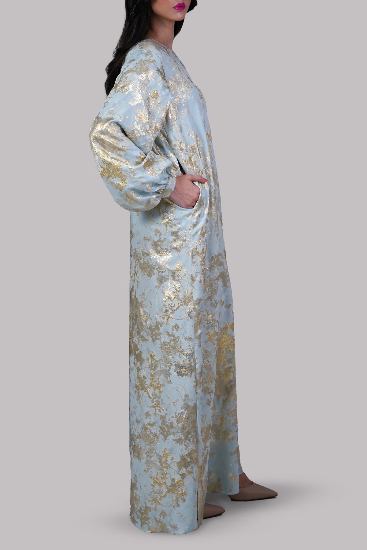 Ice Blue Italian Silk Cloqué Maxi Set