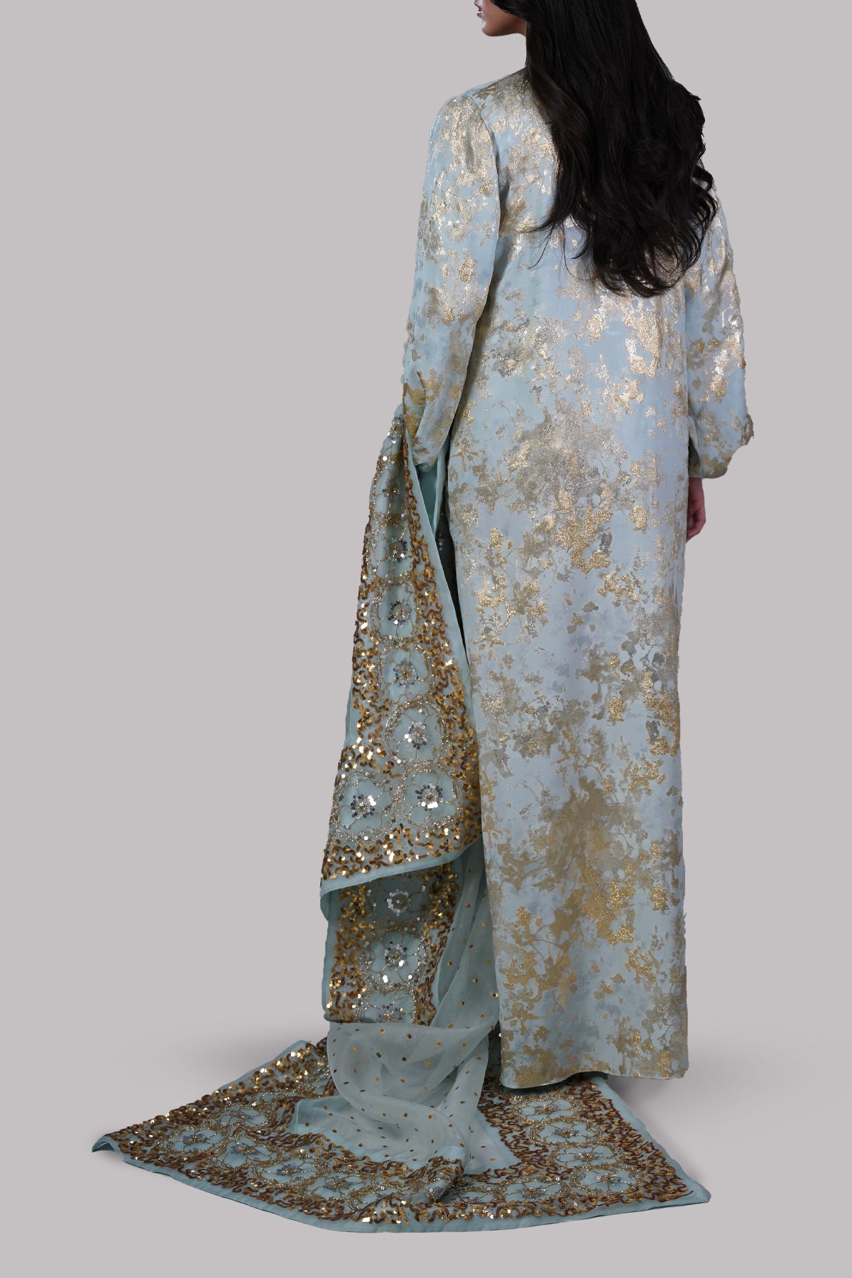 Ice Blue Italian Silk Cloqué Maxi Set