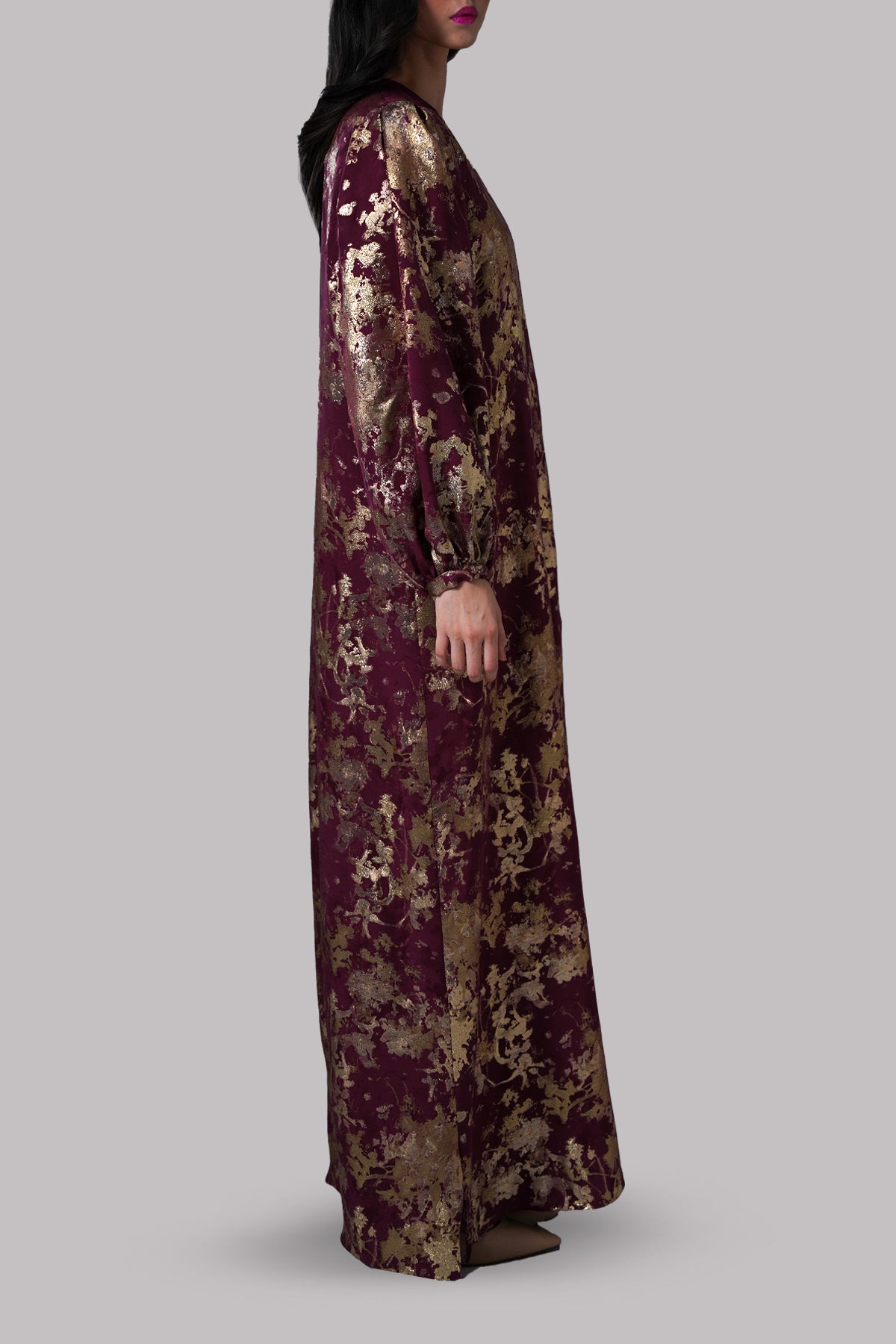 Burnt Wine Italian Silk Cloqué Maxi Set