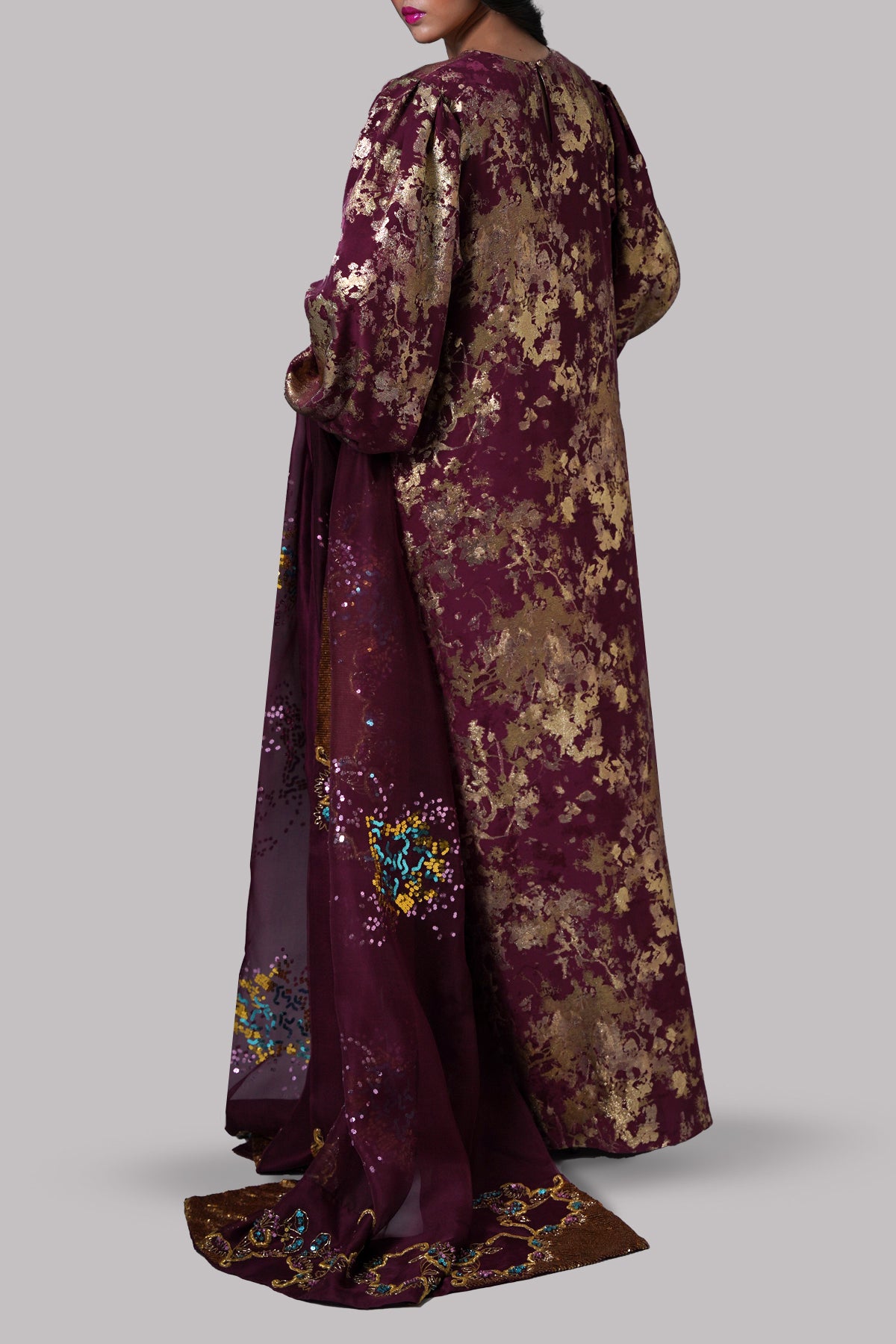 Burnt Wine Italian Silk Cloqué Maxi Set