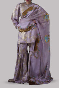 Lilac Embellished Italian Silk Cloqué Set