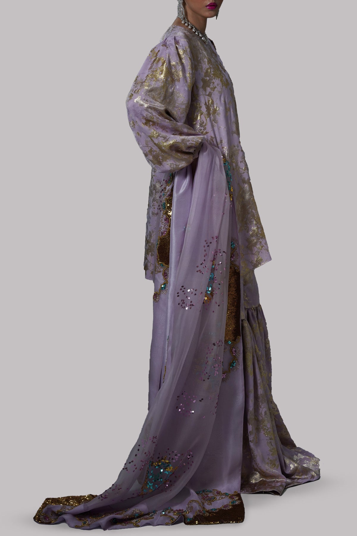Lilac Embellished Italian Silk Cloqué Set
