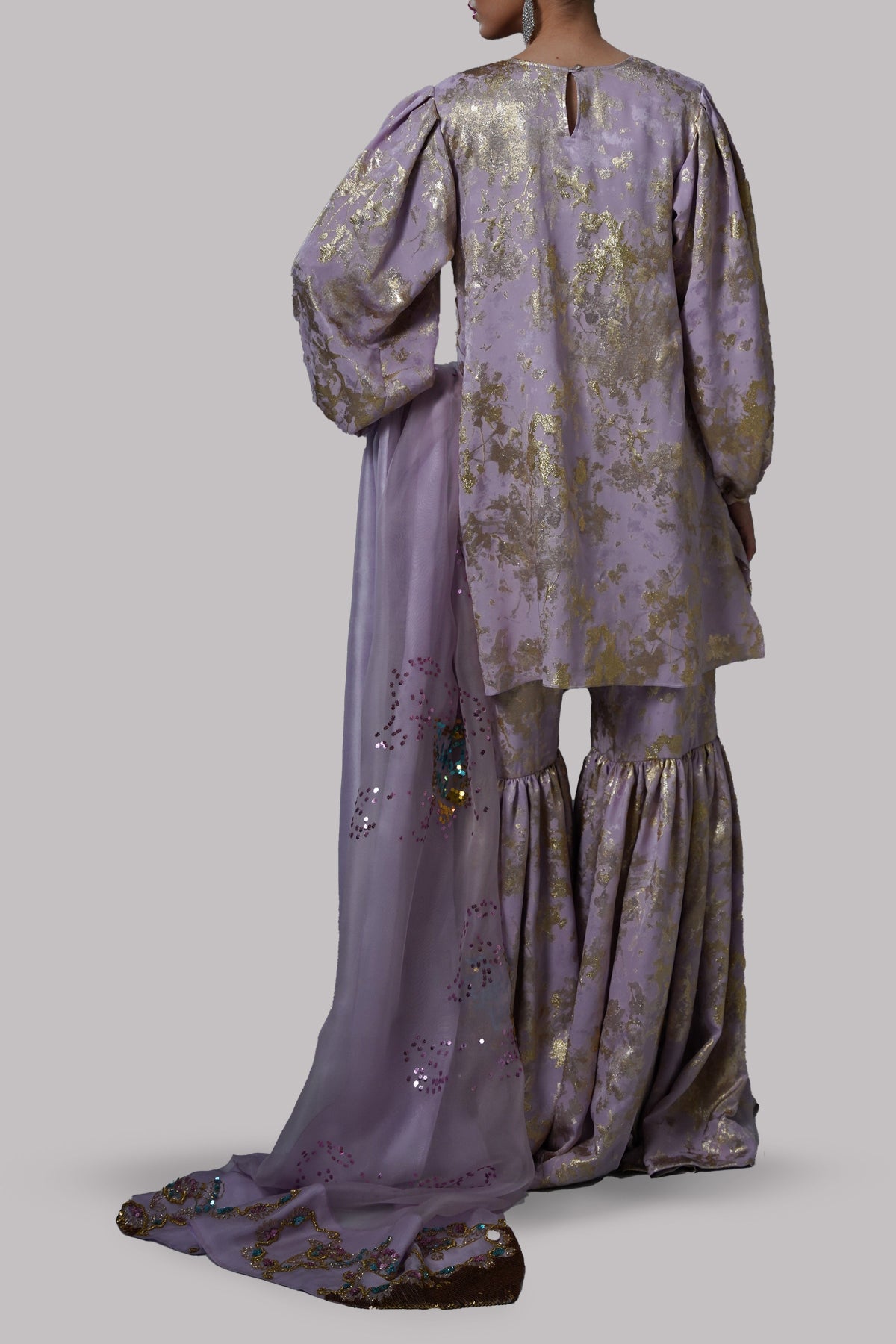 Lilac Embellished Italian Silk Cloqué Set