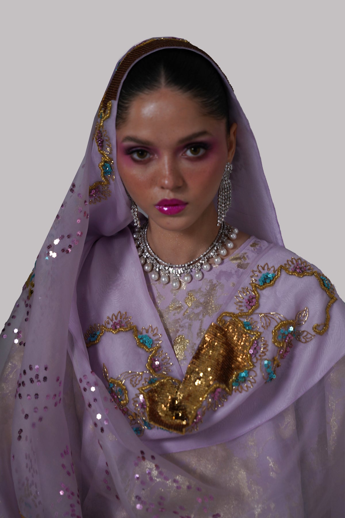 Lilac Embellished Italian Silk Cloqué Set