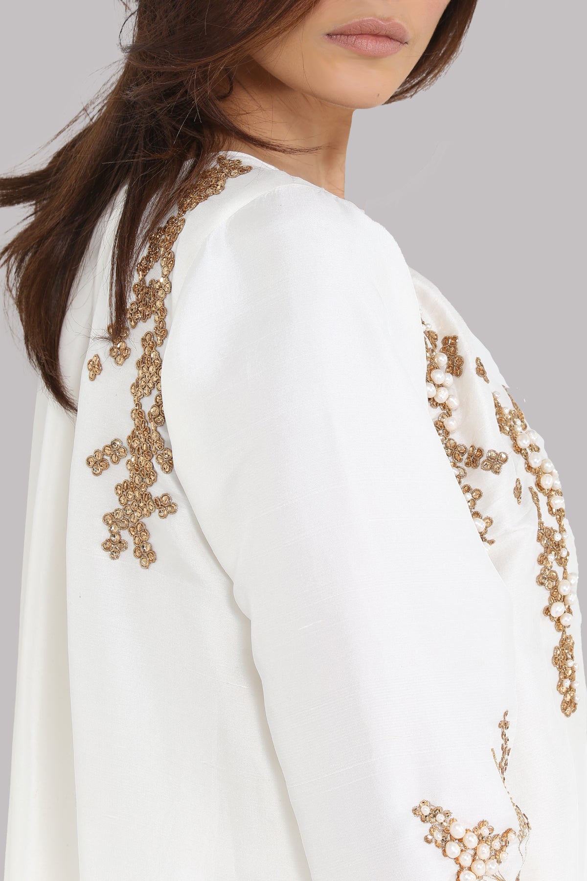 White Embellished Raw Silk Tunic Set