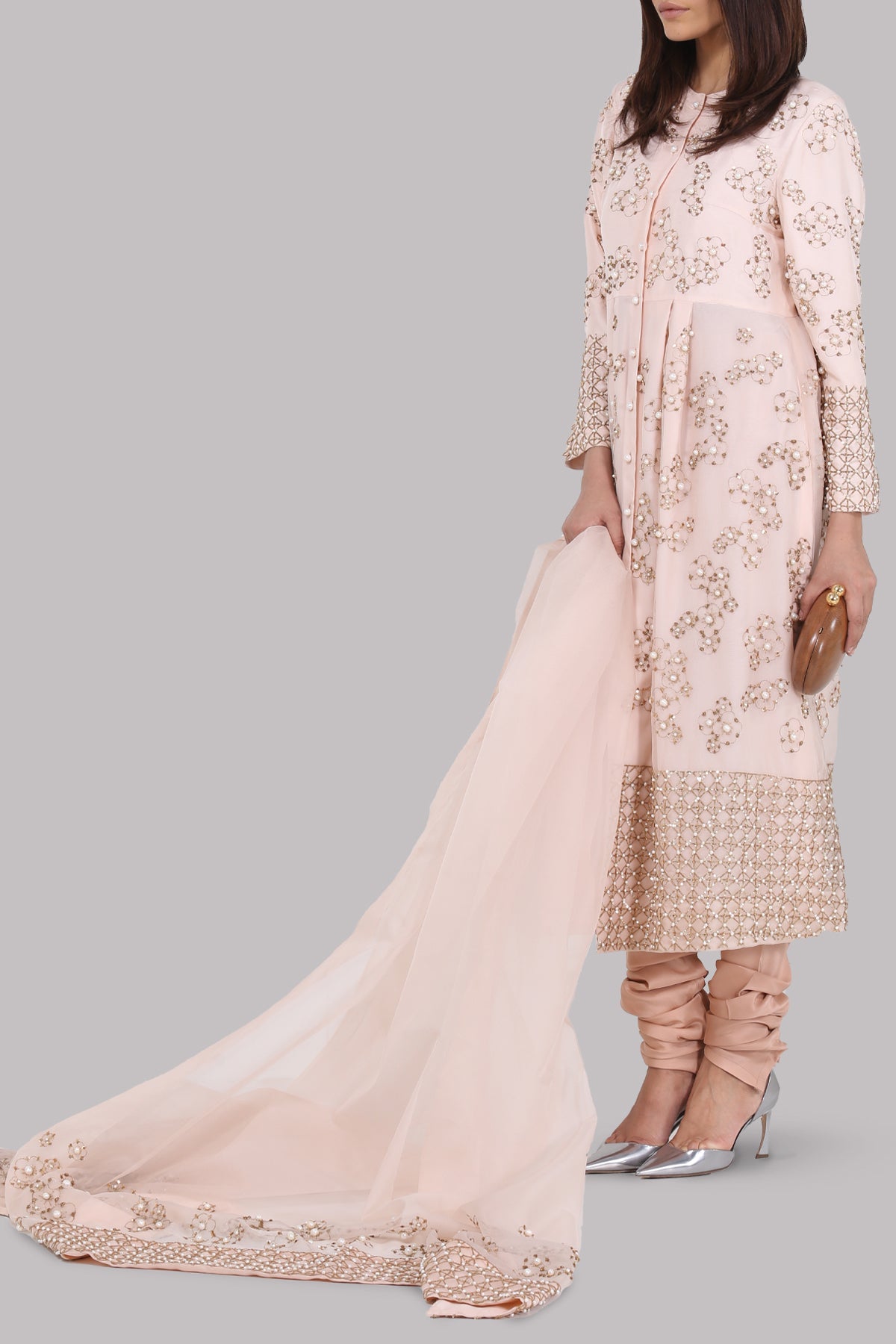 Pink Dogwood Embellished Organza Dress Set