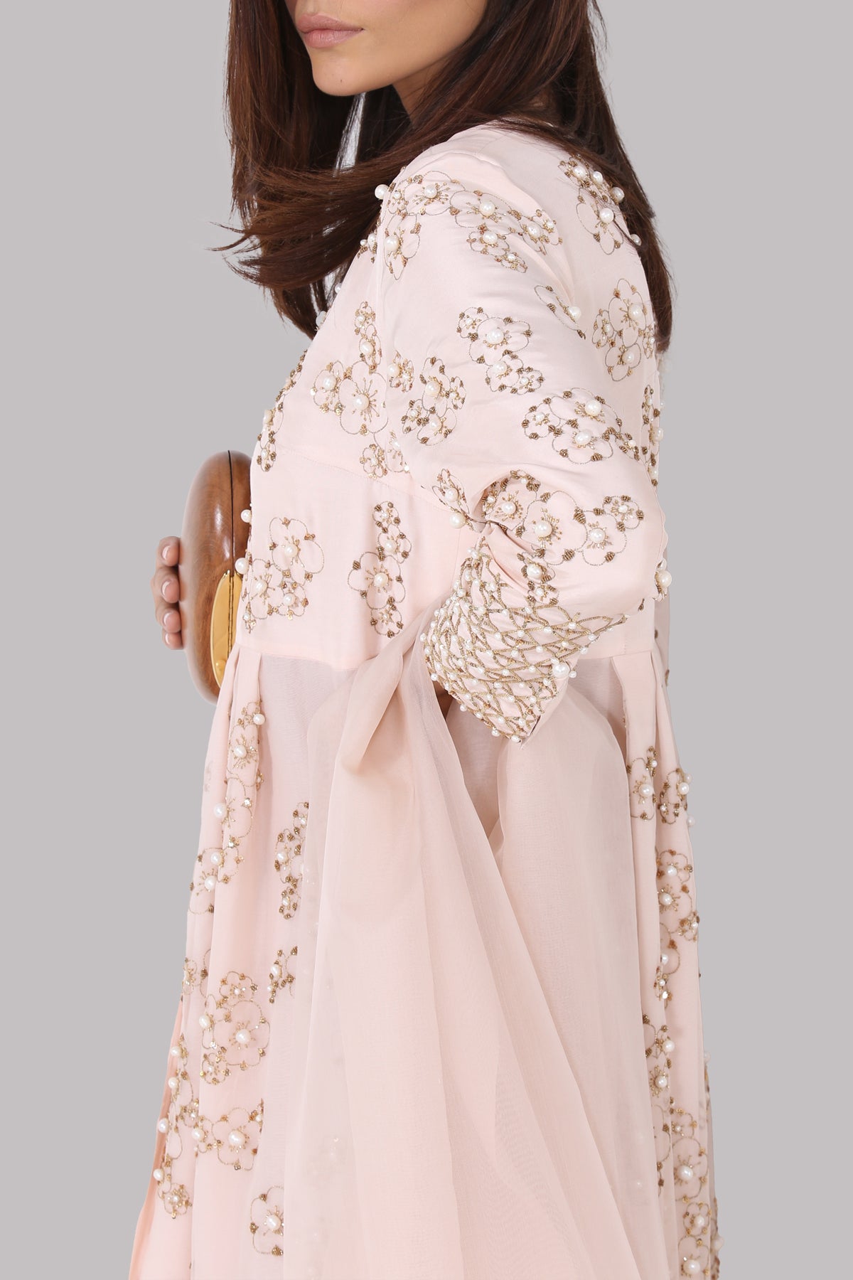 Pink Dogwood Embellished Organza Dress Set
