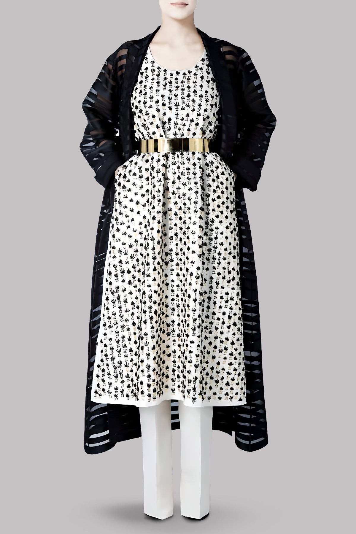 White Embellished Long Tunic Set