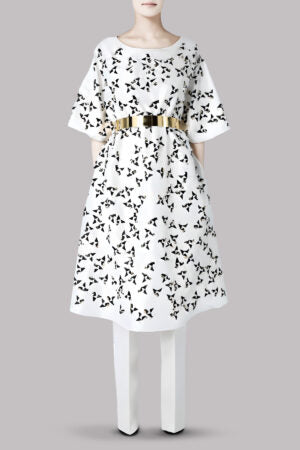 White Embellished Raw Silk Tunic with Straight Pants