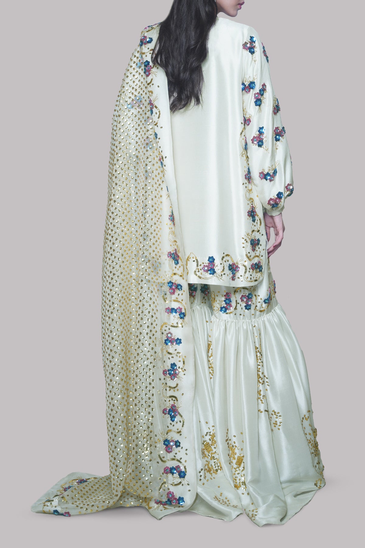 Egret Embellished Raw Silk Gharara Set