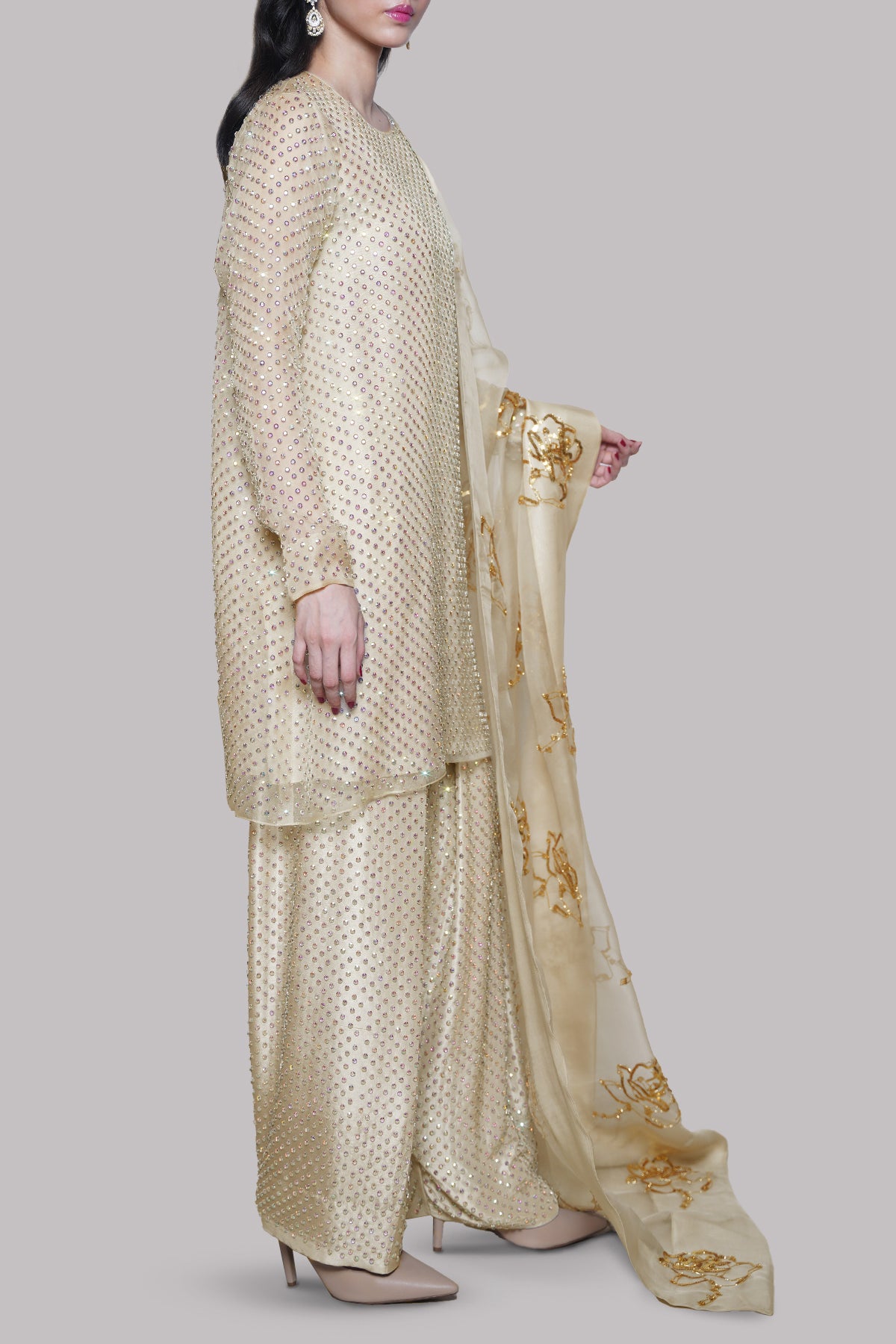 White Swan Embellished Organza Set