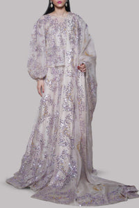 Silver Grey Embellished Organza Skirt Set