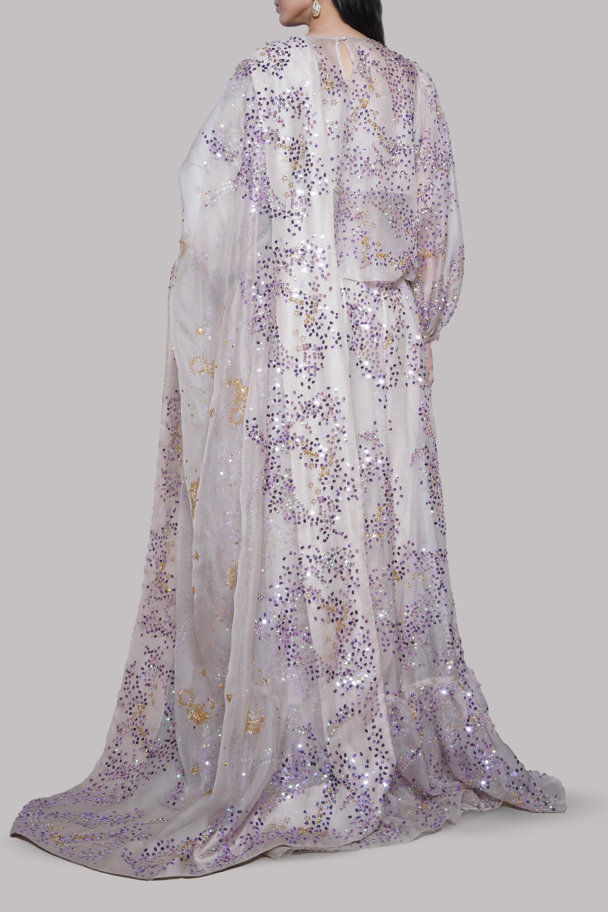 Silver Grey Embellished Organza Skirt Set