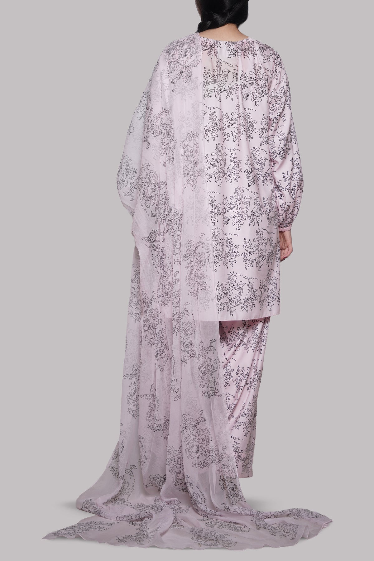 Pink Block Printed Raw Silk Set